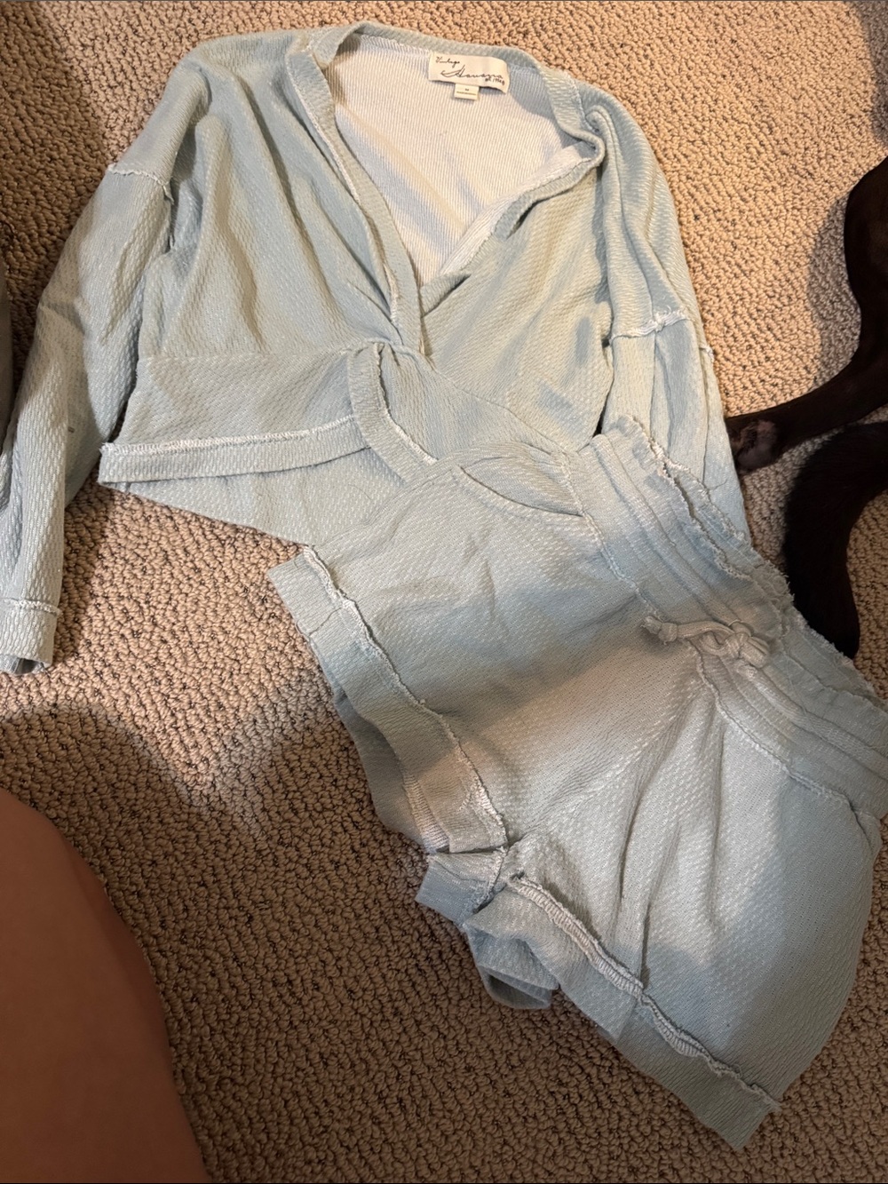 Vintage Havana Light Blue Waffle Knit Lounge Top & Shorts Set